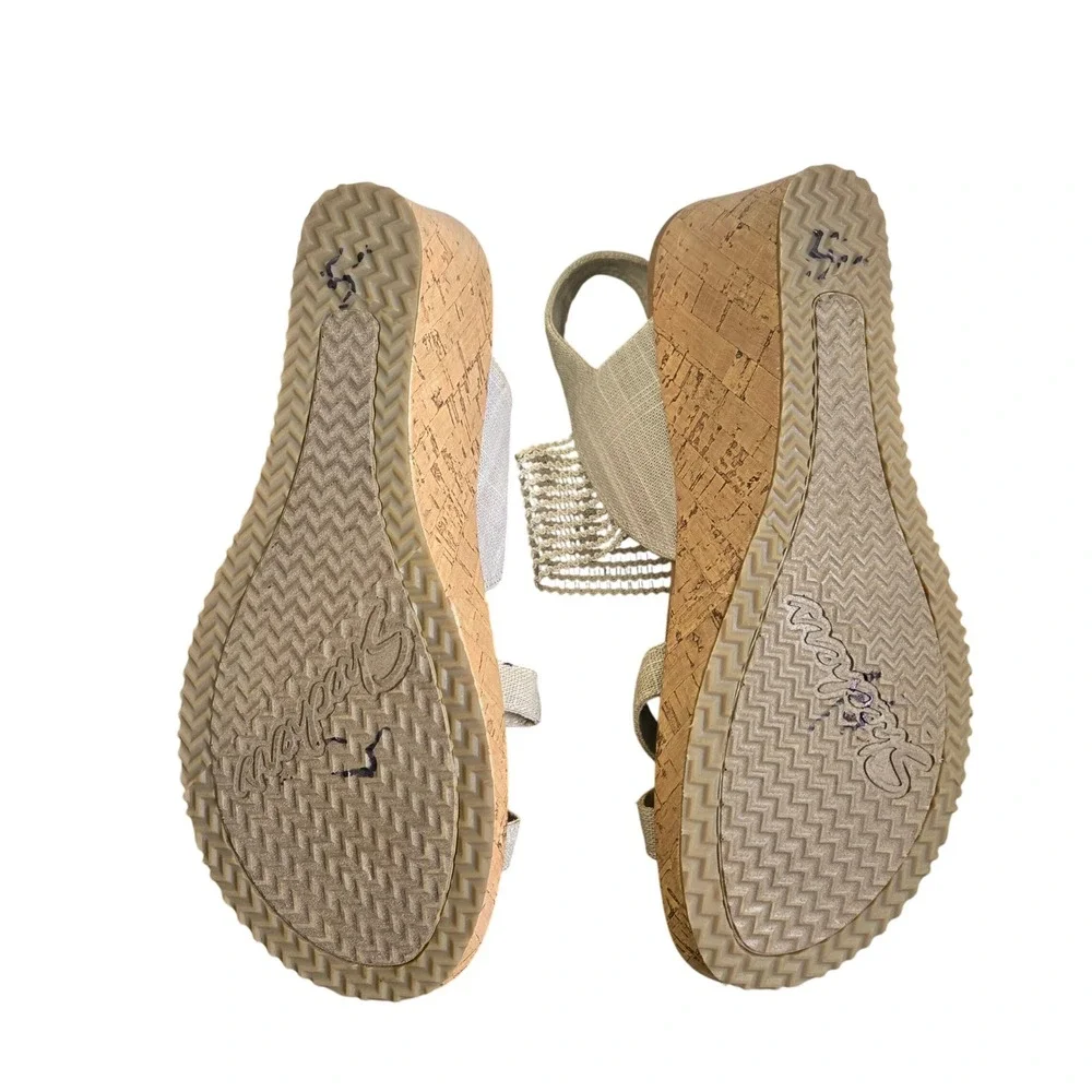 Skechers Rumble On Night Sky Wedge Sandals Natural Beige 31723 Womens 9